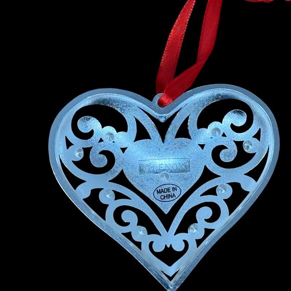 Lenox Sparkle & Scroll Heart-Crystal Ornament Silver-Tone Red Ribbon Christmas - Picture 4 of 5
